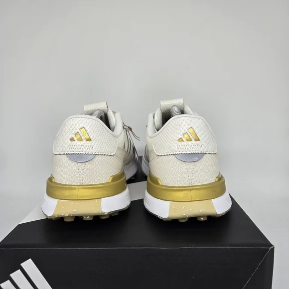 New adidas S2G 24 Leather Spikeless Golf Off White Gold Women's Shoes Size 8.5